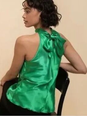 Green Halter Satin Tank Top